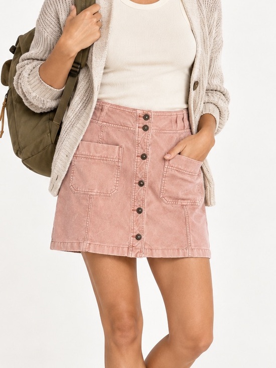 Prana Dresses & Skirts - prAna Organic Cotton Dusty Pink Corduroy Mini Skirt | Cottagecore Button Front 8